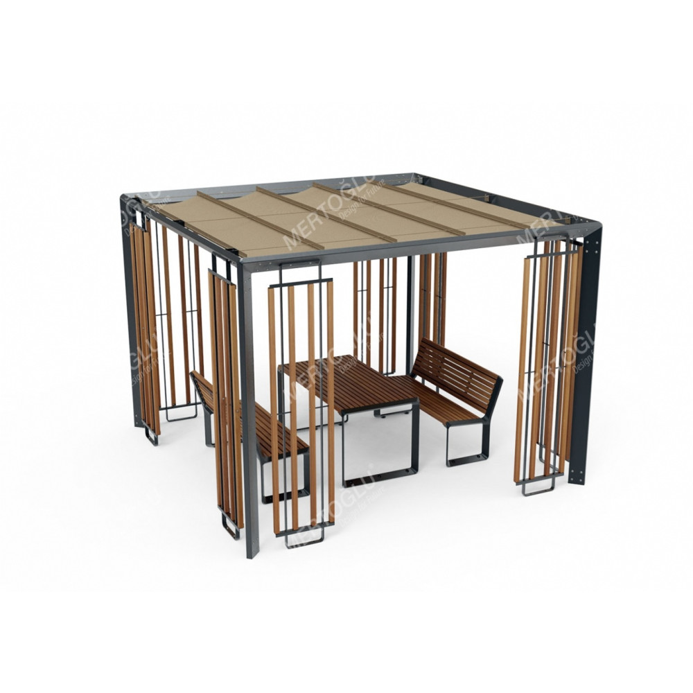 Pergolă Equinox cu acoperiș din jută și masă de picnic MEF-102A
