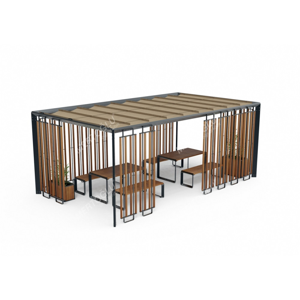 Pergolă Equinox Plus cu acoperiș din jută și masă de picnic MEF-202B
